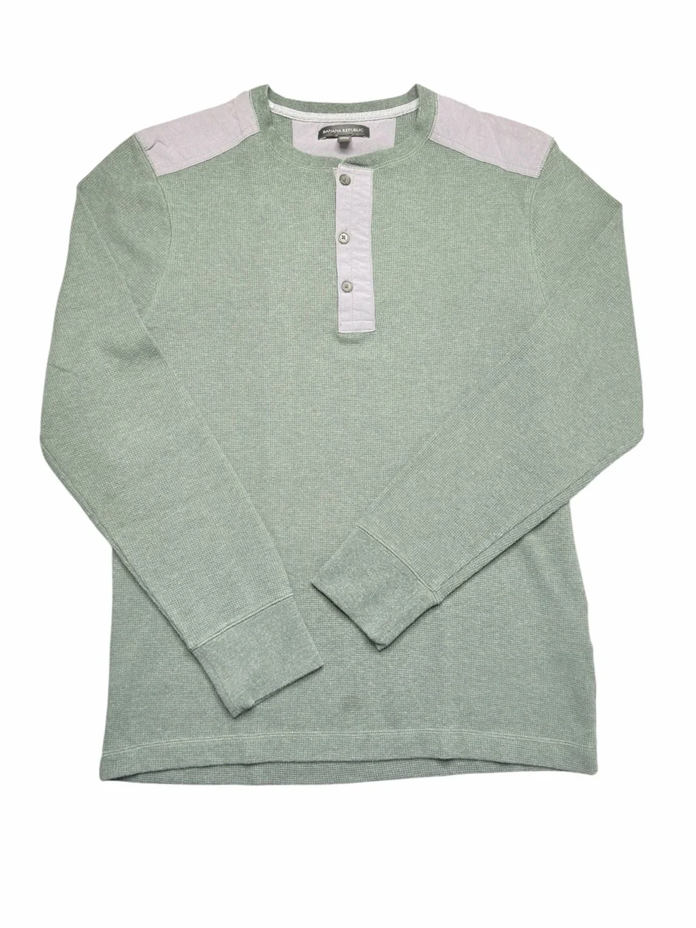 Banana Republic Sage Green Waffle Henley with Gray Placket Men’s L